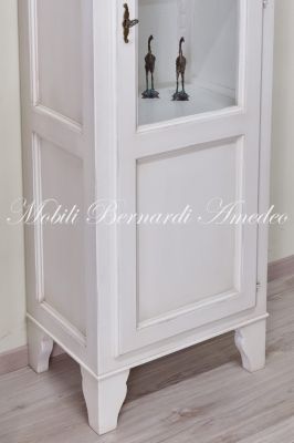 Vetrina in legno massello laccata bianco anticato 1 anta